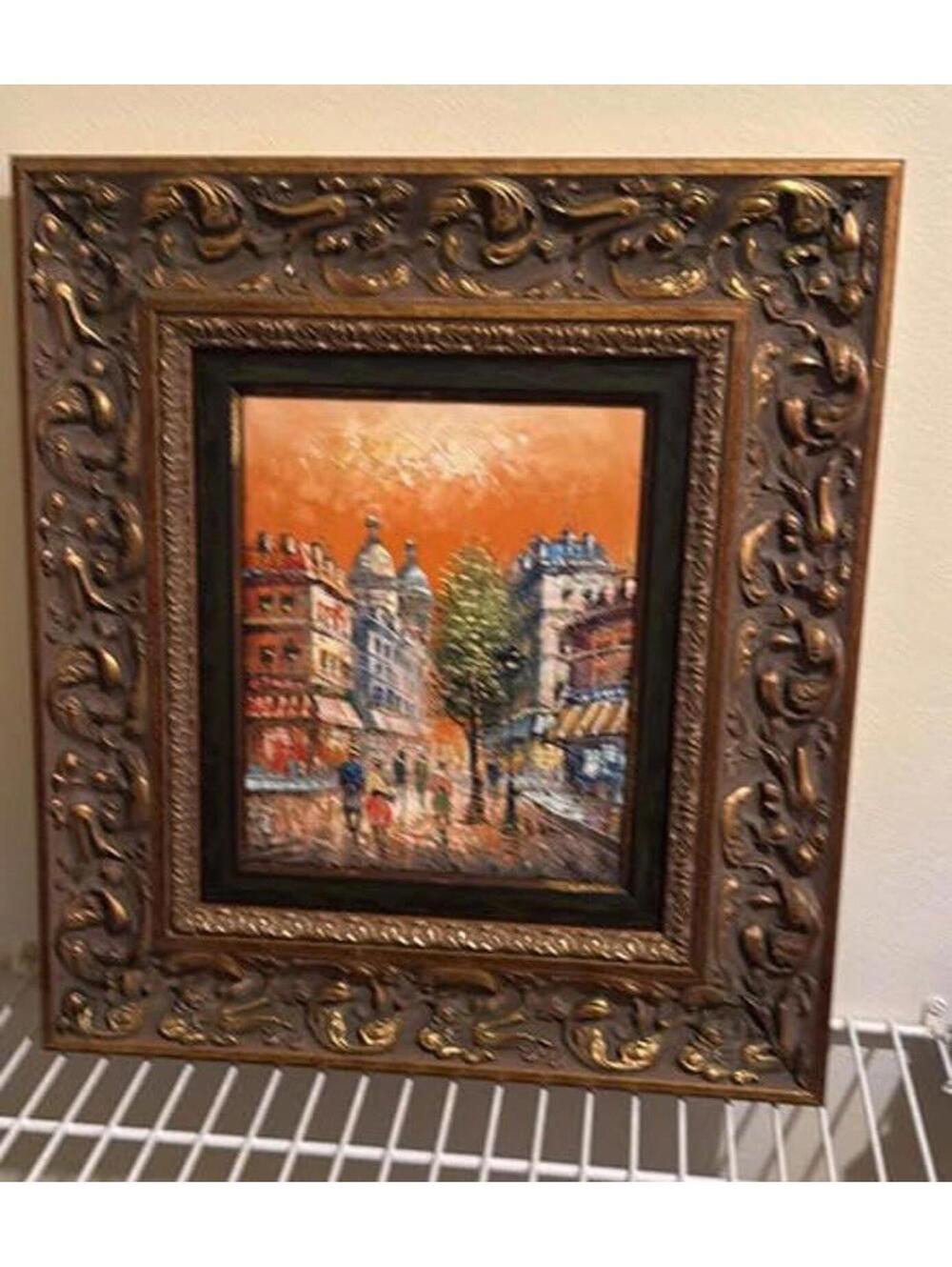 Vintage Oil Painting European City Street Scene Signed Blanet Ornate Frame
